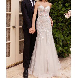 French White Sequined Strapless Corset Mermaid Wedding Evening Dress 4